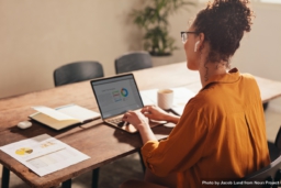 Business woman working on laptop preparing financial report